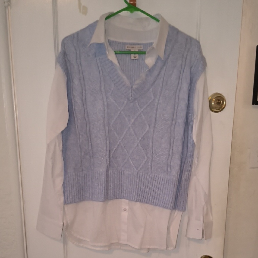 Sincerely Jules | Light Blue Knit Vest with White Button Down Shirt